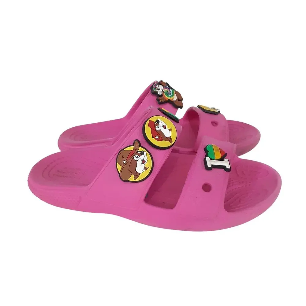 Crocs Classic Slide Sandals Hot Pink Girls 13 Water Shoes Bucees Jibbitz Charms